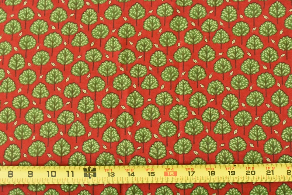 By 1/2 Yd, Green Trees on Red Quilt Cotton, Moda/Deb Strain/Japan/19508, P4903 - Image 2 of 4