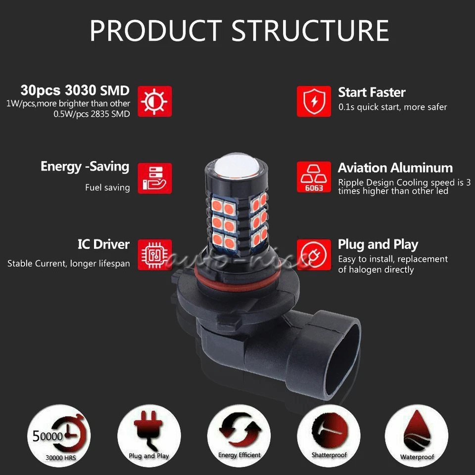 Actualización 30SMD HB4 9006 Rojo Proyector de Alta Potencia LED Bombillas de Conducción Antiniebla DRL Foto 2 de 4