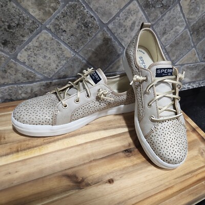 Sperry YOUTH GIRLS SIZE TOPSIDER SNEAKERS BEIGE GOLD VEGAN
