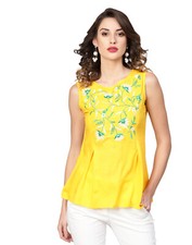 Womens Floral Vest Tank Top Ladies Summer Sleeveless Casual Loose Yellow T-Shirt