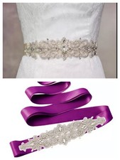 Bridal Wedding Belt Rhinestone Pearl Diamante Sash Dress Purple Large Wide Belt