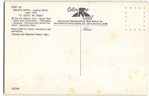 OSKAR'S MOTEL Logan, Utah Roadside 1950s Vintage Postcard - 第 2/2 張圖片