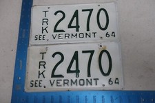 Vermont License Plate Tag VT Truck Pair Set 1964 64 2470