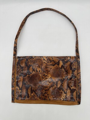 FRANCHI Snakeskin Suede Flap Satchel -Shoulder Bag Brown Black Italian Leather