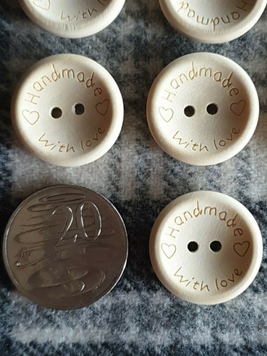 Large Handmade with Love Natural Wooden Buttons 25mm Bulk 100pcs - Picture 6 of 9