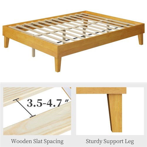 Wood Bed Frame w/Plywood Slats Underbed Space Easy Assembly, Natural Wood Finish - Picture 5 of 26