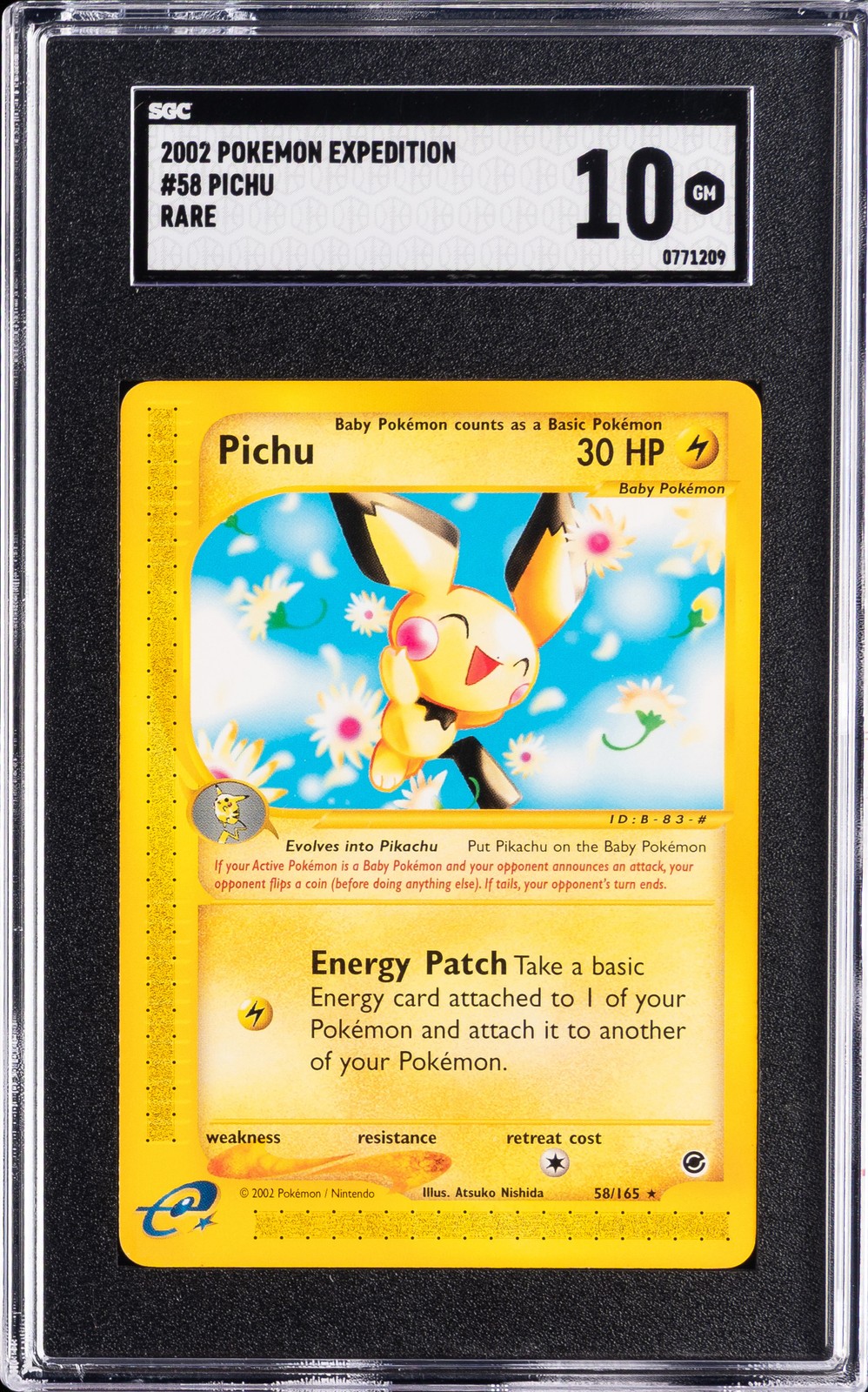 2002 POKEMON EXPEDITION #58 PICHU SGC 10 GM