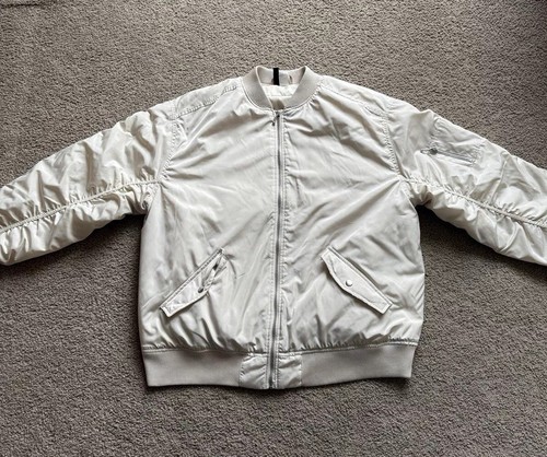H&M Women’s Size Medium Bomber Jacket Full Front Zip Color: Off White Beige Tan - Picture 1 of 4