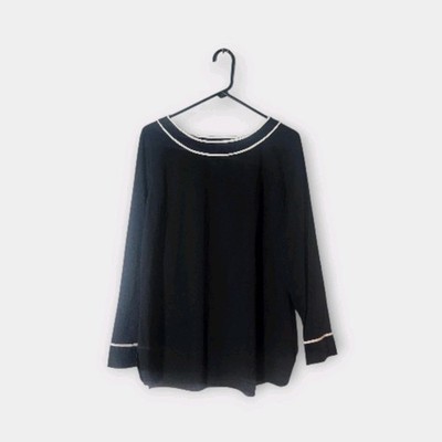 Talbots Top Womens Size Large Black White Trim Zip Side Button Sleeves