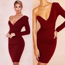 HOUSE OF CB/ Caprice Red Wine Scarlet Ruby One Shoulder Structured Mini Dress