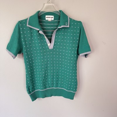 Kensho Abe Sports Top Japan 90s Abstract Psychedelic Golf Polo Green M Logo VTG