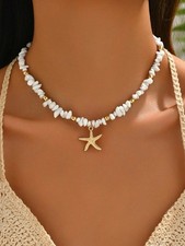 1pc Turquoise Beaded Necklace With Metallic S...