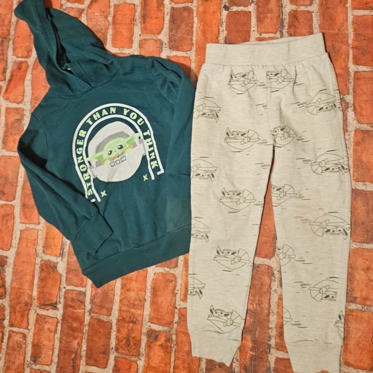 Star Wars Baby Yoda Grogu Sweatshirt Jogger Set Size 4T Teal Green Gray