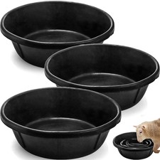 3 Pack Rubber Feed Pan, 8 Quart Large Horse Feed Bucket, Heavy Duty Rubber Wa...