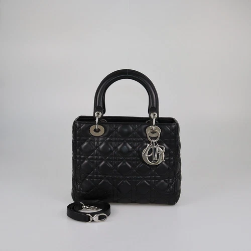 Sac fourre tout Christian Dior noir cannage moyen Lady Dior