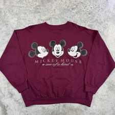 Vintage Mickey Mouse Sweatshirt Mens XL Maroon Disney Crewneck One Of A Kind 90s