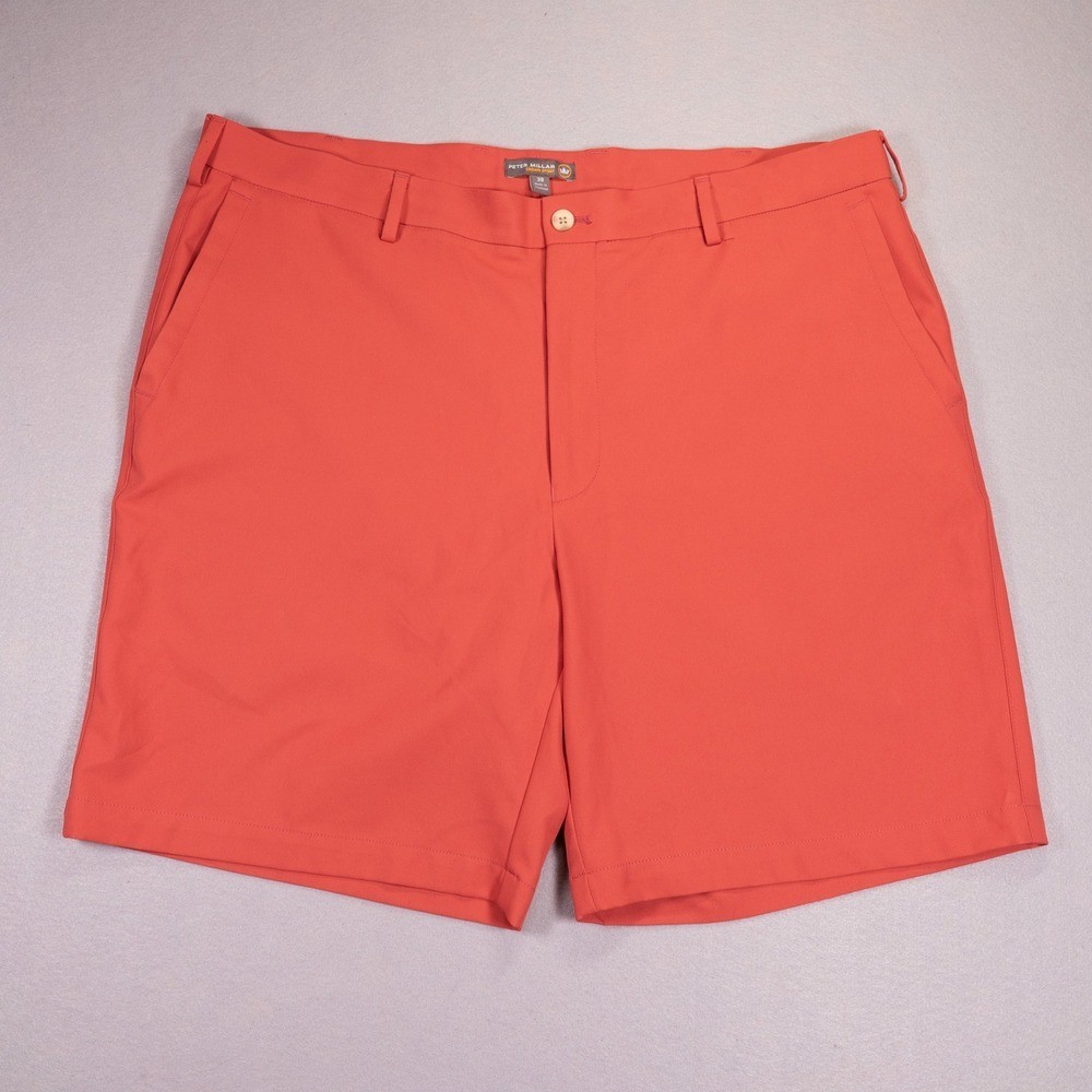 Peter Millar Crown Sport Mens 38 Performance Golf Shorts Coral Orange 9 Inseam