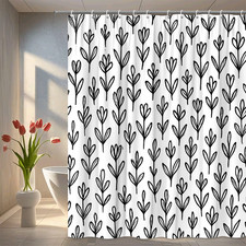 Black and White Botanical Shower Curtain for Modern Bathroom Decor