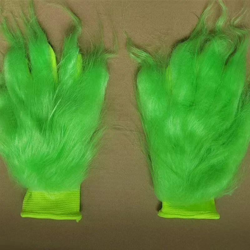 Guantes Extraños Fiesta de Navidad Divertido Disfraz de Grinch Accesorios Lindo Peluche Verde Foto 2 de 4