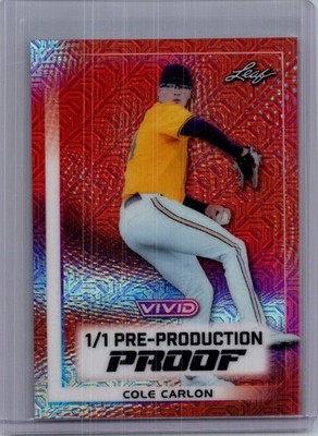 Cole Carlon 2026 Leaf Vivid Baseball 1/1 Pre Production Proof