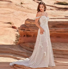 Glittering Wedding Dress A Line Off the Shoulder Buttons Sweetheart Appliques