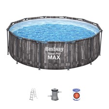 Bestway Steel Pro Max Round Pool Set, 12FT Swimming Pool, Wood Print