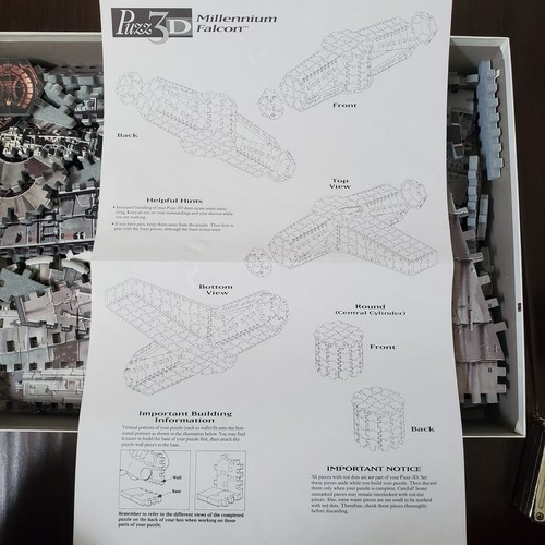 Puzz 3D 1995 Star Wars Millennium Falcon Fully Dimensional 3D Puzzle Opened - Picture 11 of 16