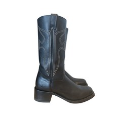 Frye Vintage Black Leather F Logo Square Toe Campus Boots 9.5