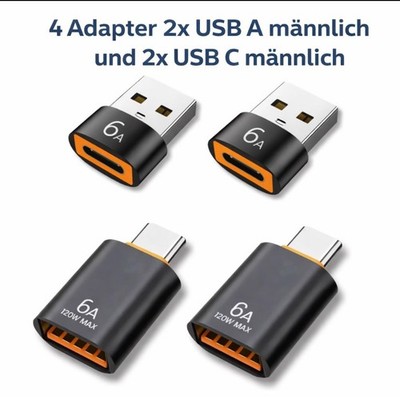 4er Pack USB C Adapter SCHNELL OTG für Ladekabel USB Adapter Ladegerät USB A 6A