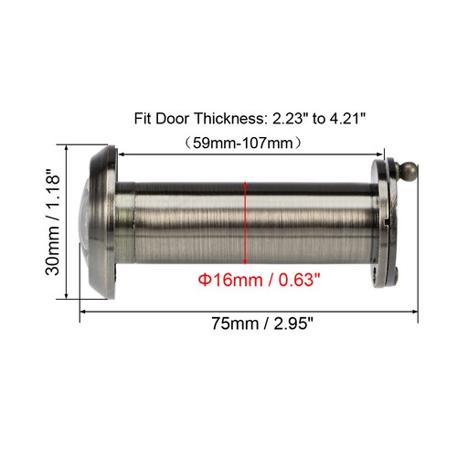 Brass 220-degree Door Viewer Peephole for 55mm-107mm Doors Bronze, 2 Pcs - Picture 2 of 4