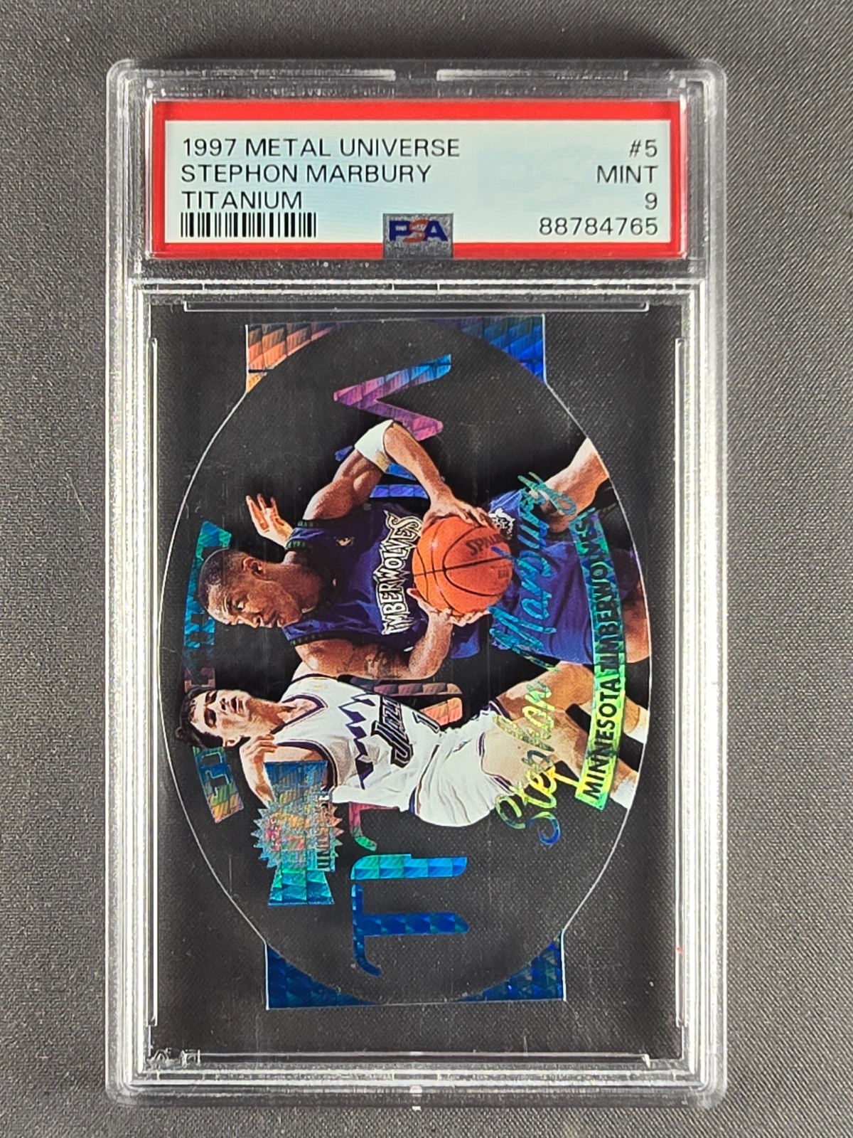 1997-98 Metal Universe Titanium #5 Stephon Marbury Acetate Die-Cut PSA 9 Mint