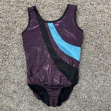 Leotard For Girls Danskin Now Black/ Purple Shiny Sleeveless Size Large 10/12