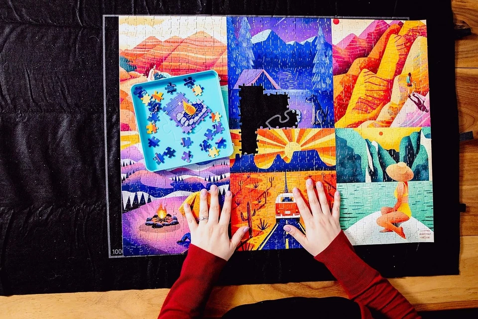 Puzzle Mat Roll-Up Saver para 1500 piezas Puzzles Fieltro Tablero de Almacenamiento Fácil Montaje Bla Foto 3 de 4