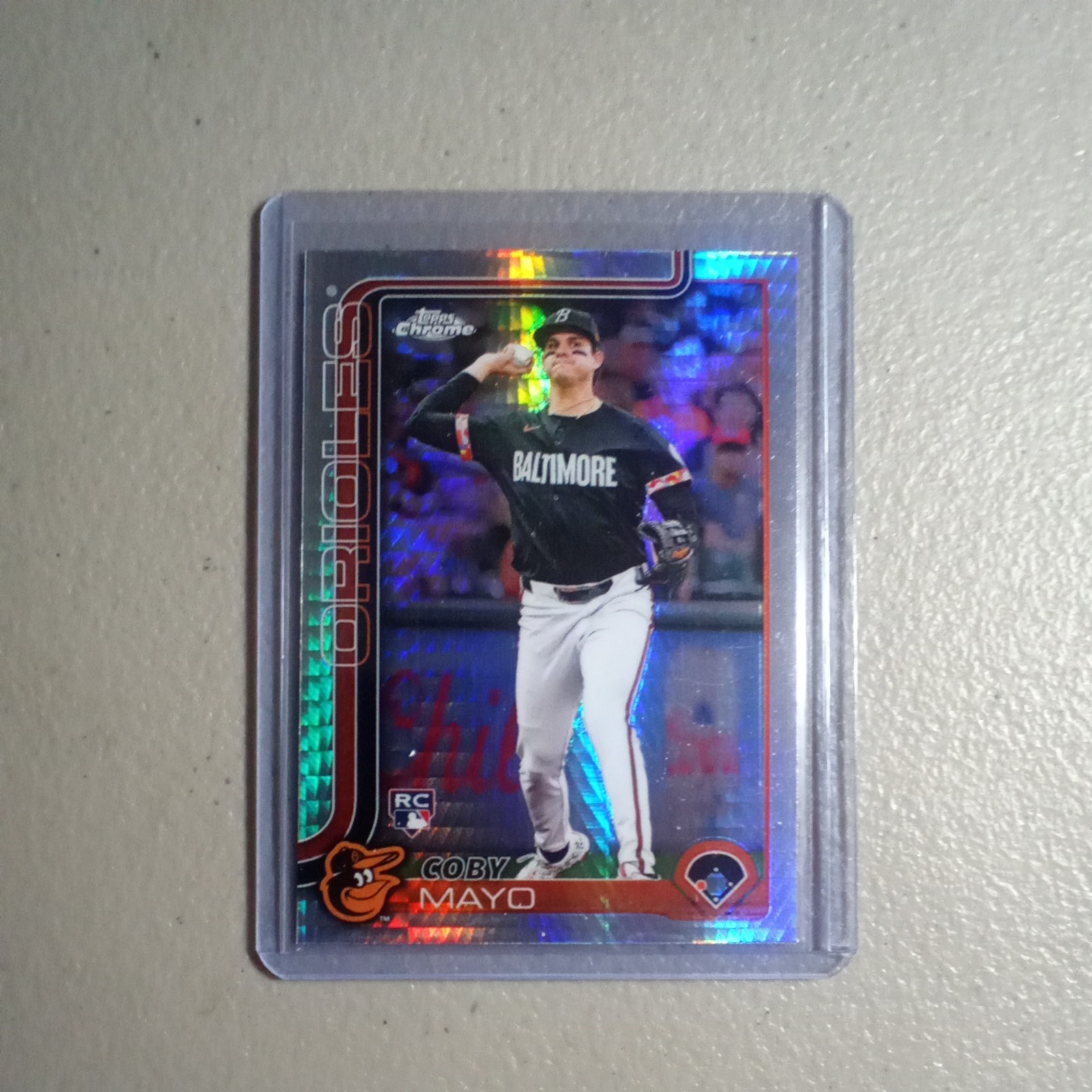 2025 Topps Chrome, Coby Mayo, Card #120, Prism Refractor (RC)