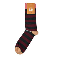HS by Happy Socks Adult Burgundy Peach Cotton Crew Cushion Stripe Dress Socks M