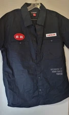 Airwalk Men's Medium Black Button Up Collared Vintage Patched Polo Work Shirt