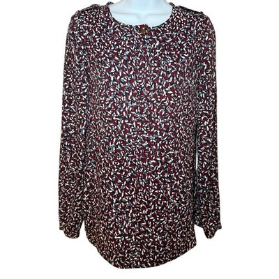 Tory Burch Abstract Print Button Front Long Sleeve Blouse Top Womens XS