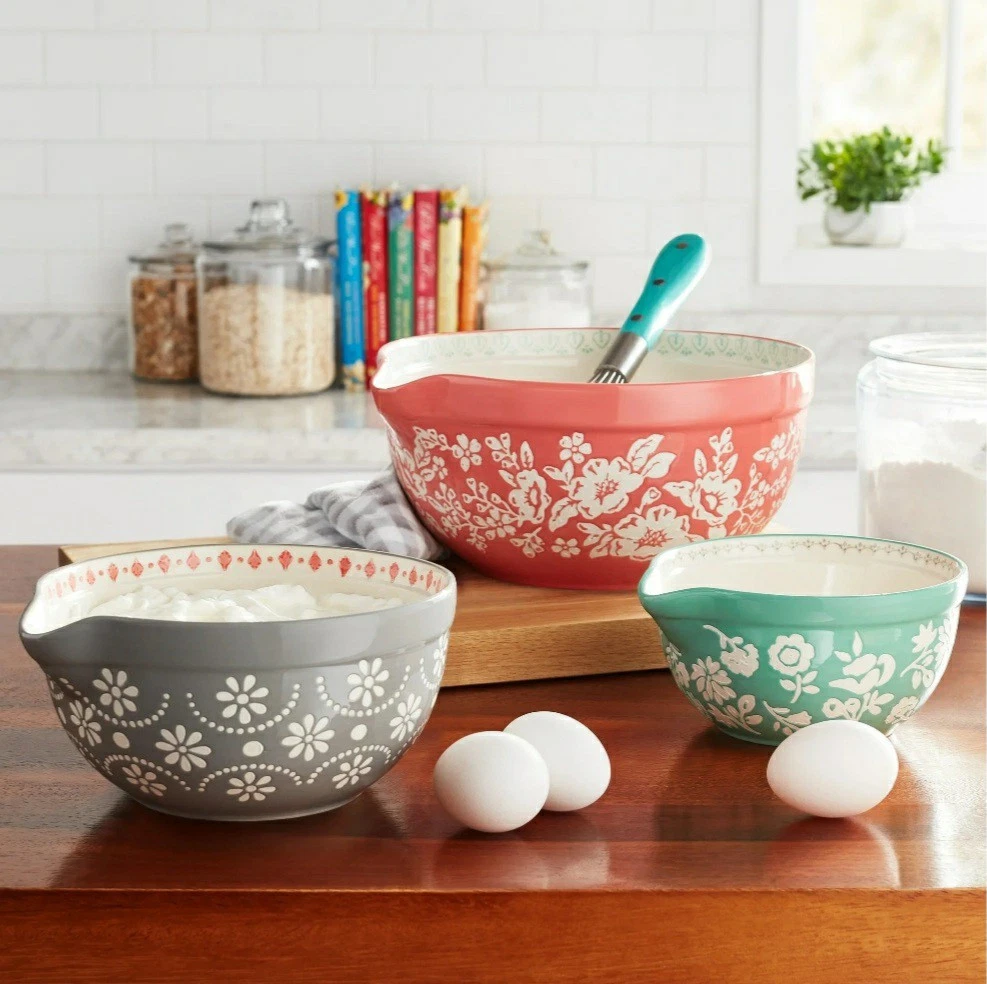 The Pioneer Woman -Fancy Flourish 3 Pc Ceramic Pouring Spout Mixing Bowl Set