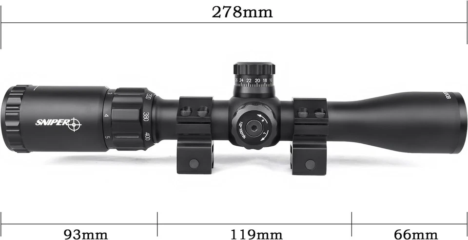 Mira para rifle Ruger 10/22 2-7x32 MOA iluminada retícula R/G/B con montaje en riel Foto 3 de 4