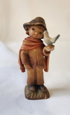 VTG Anri Italy Wood Carved handmade Small Talk boy bird Granny Core