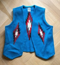 Vintage Ortega s 100 Wool Vest Hand Woven Chimayo Turquoise Blue Southwest