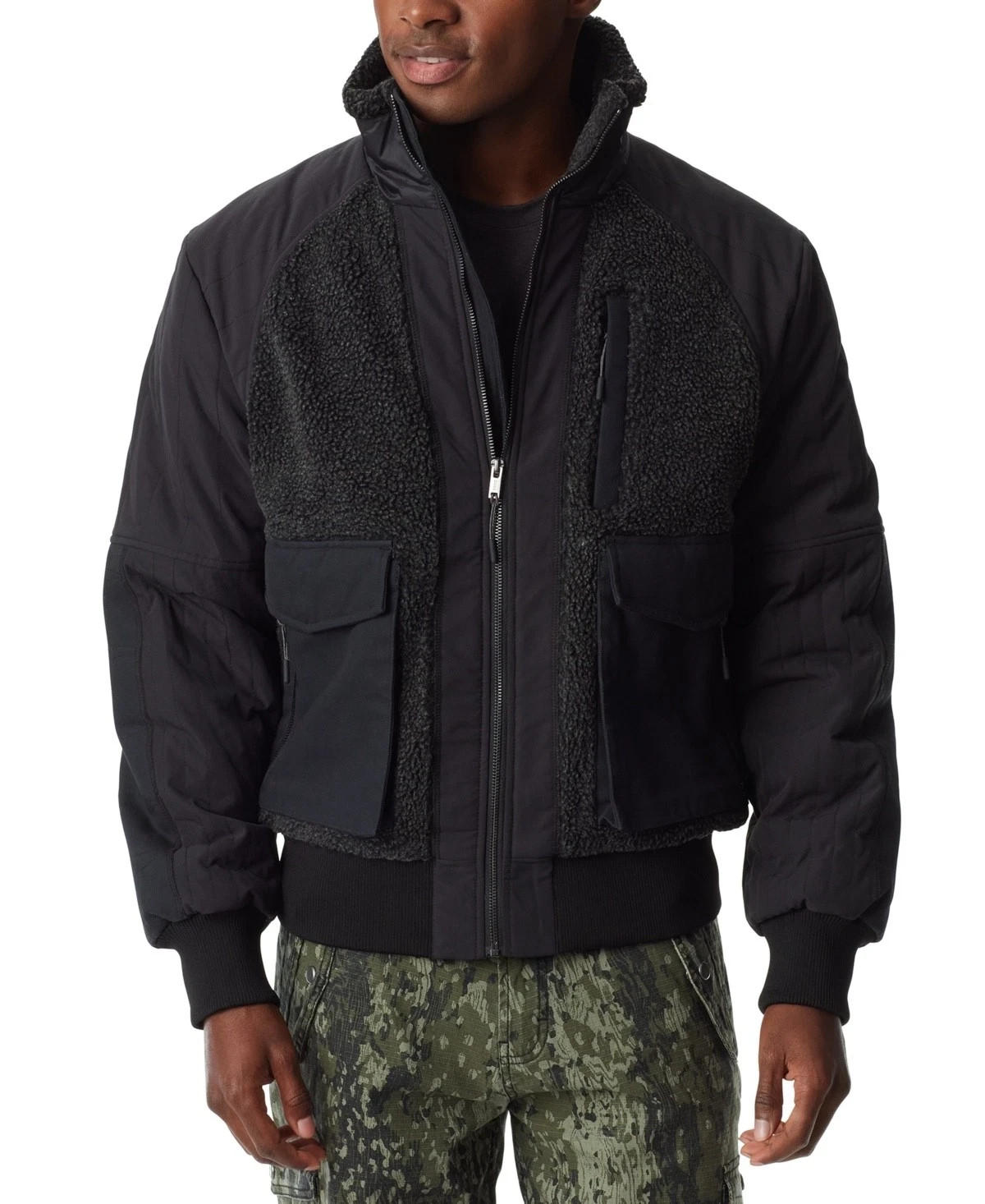 Bass Outdoor Men's Mixed-Media Full-Zip Bomber Jacket - Caviar, L