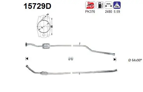 Catalizzatore 15729D AS per PEUGEOT CITROËN
