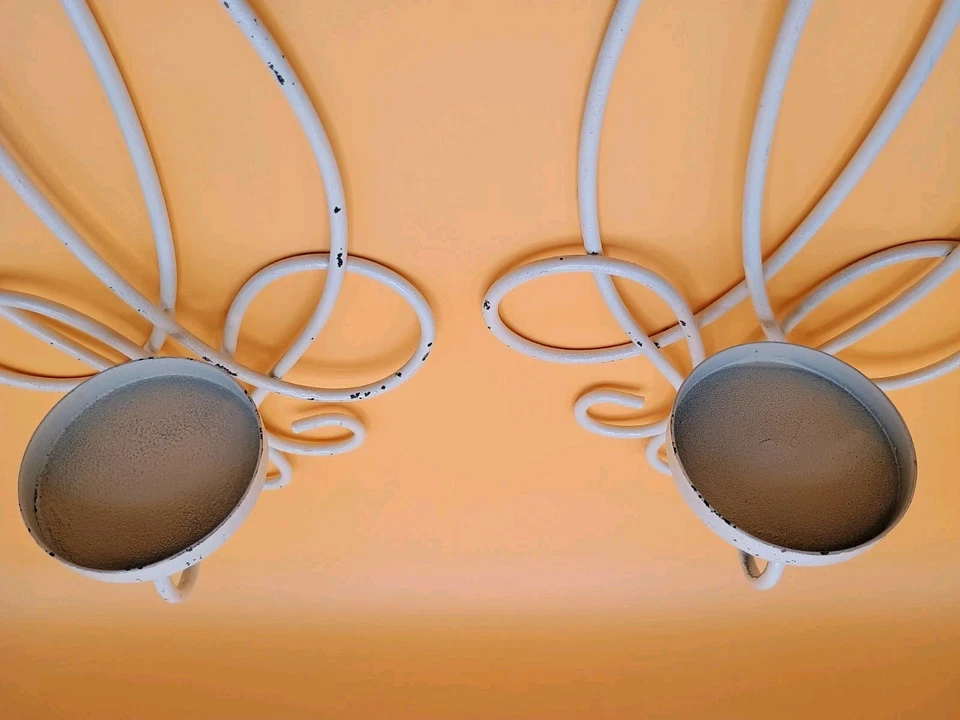 Vtg Pair Wrought Iron Hanging Candle Sconce Holder White  - Image 4 of 4