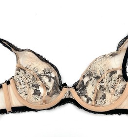 Agent Provocateur Luciela Bra 32C Peach Nude w Black Peony Floral Lace Lingerie