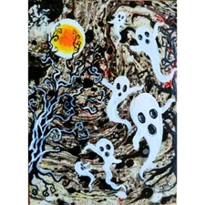 ACEO Original Halloween Ghost Abstract Acrylic Mini Art Hand Painting OOAK NEW