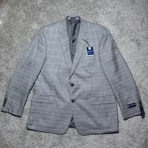 Stafford Men's Jacket Blazer Sport Coat 46L Gray Glen Plaid Classic Fit NWT