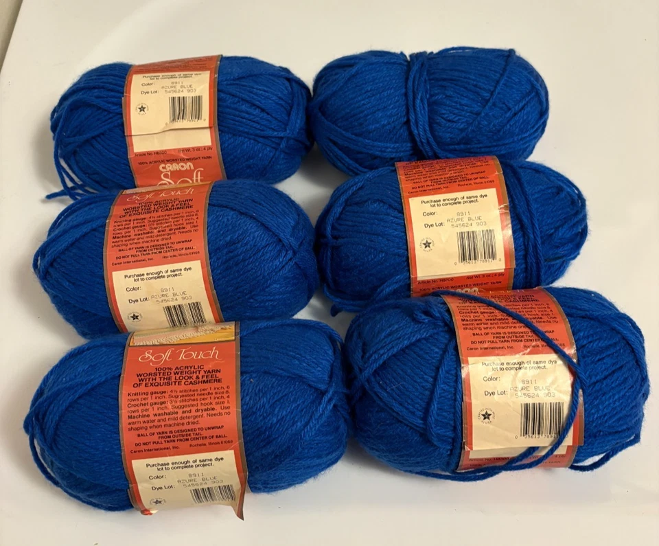De Colección Caron Soft Touch Hilado Lote de 6 Madejas Azul Azul Todo Tinte Lote 545624 903 Nuevo Foto 2 de 4