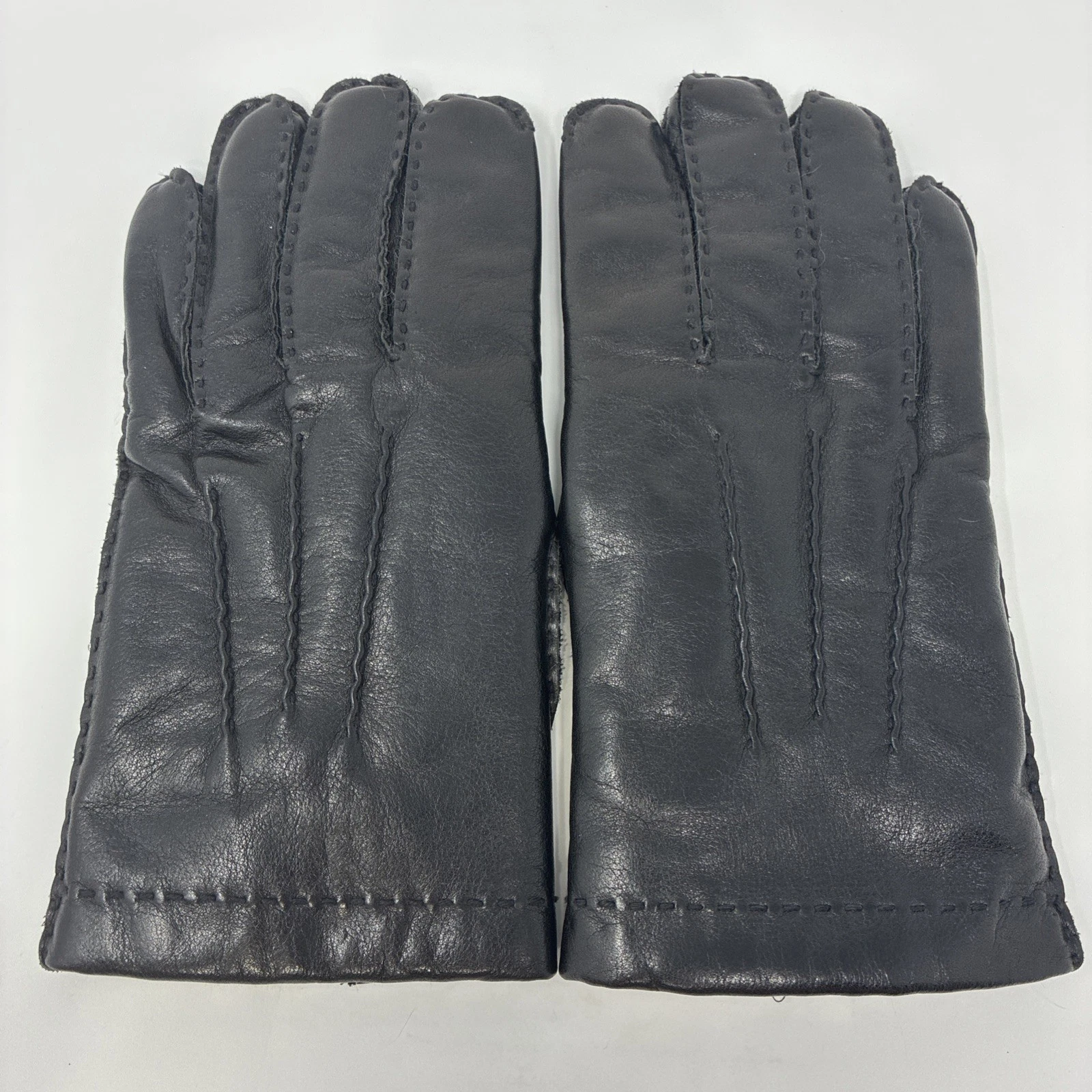 Men's Brown Soft Leather ARIS Gloves Lined in Real Fur Size LARGE Pre Owned