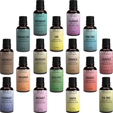 Top 16 Essential Oil Set 16 Glass Bottles / 10 ml each Lavender Peppermint L...